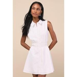 Lulus Jaliyah White Collared Button-front Mini Dress - Size XL